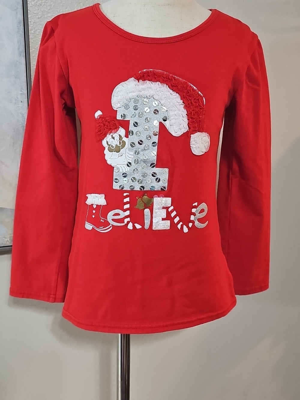 3 for $20 🎅 Haven Girl Red Santa "Believe" Sequin Graphic Top - Size 6X